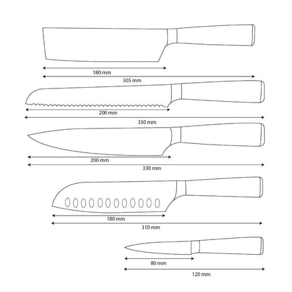 Shinrai Knives - Damascus Print 5-delige Messenset - Koksmes + Broodmes + Nakiri + Santoku + Schilmes