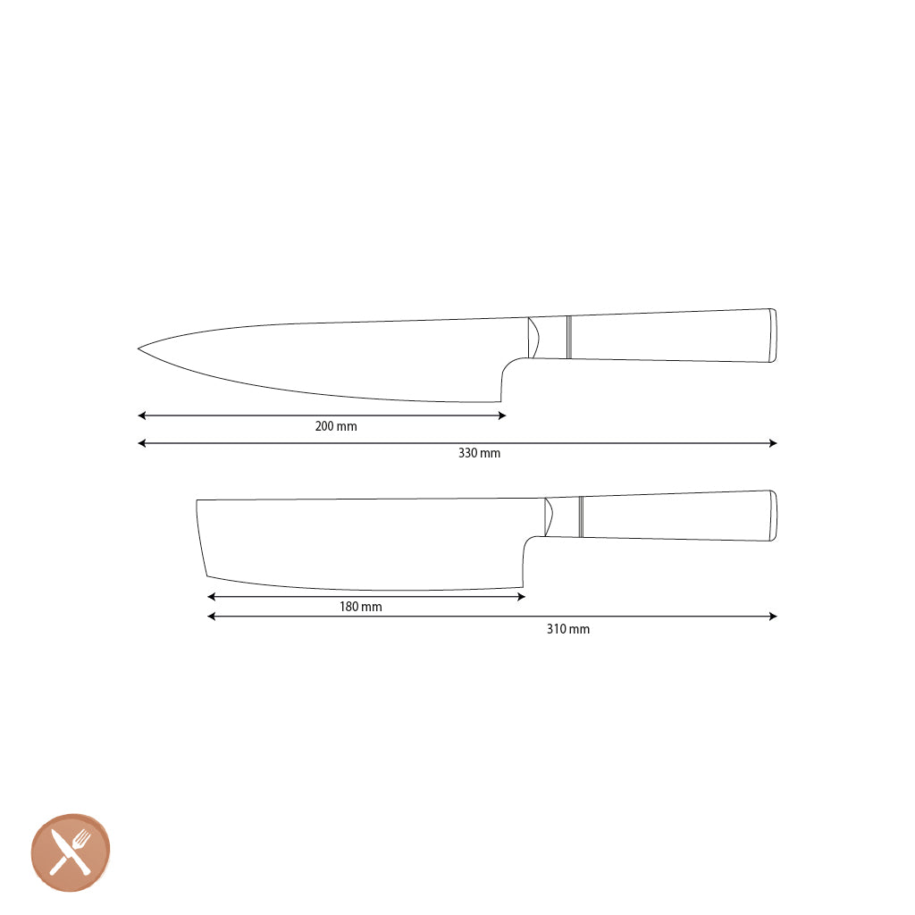 Shinrai Knives - Epoxy Onyx 2-delige Damascus Messenset - Koksmes + Nakiri