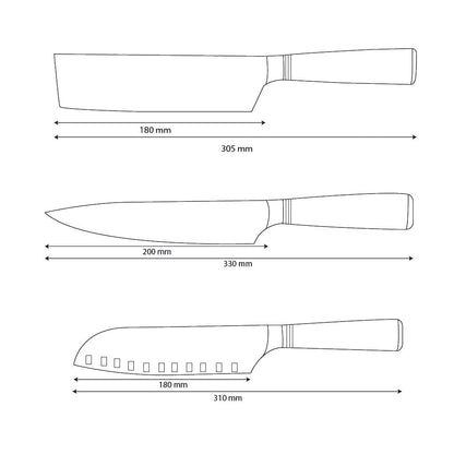 Shinrai Knives - Micarta Jewels 3-delige Messenset - Koksmes + Nakiri + Santoku