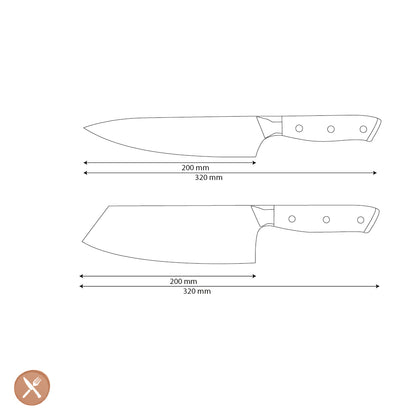 Couteaux Shinrai - Ensemble de 2 couteaux Damas en nacre - Couteau de chef + Nakiri