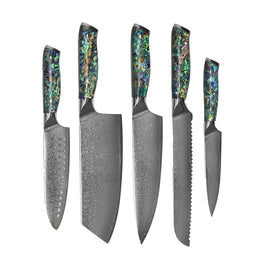 Shinrai Knives - Parelmoer Jewels Serie 5-delige Damascus Messenset