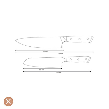Shinrai Knives - Eclipse 2-delige Damascus Messenset - Koksmes + Santoku mes