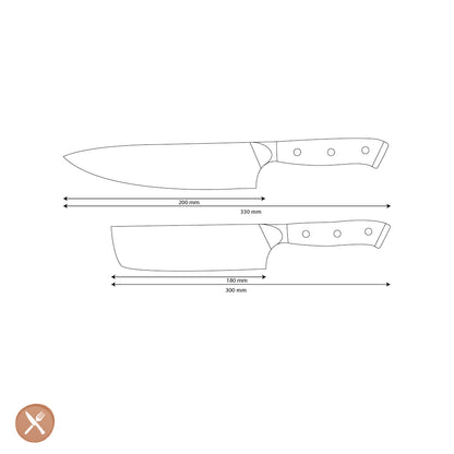 Shinrai Knives - Eclipse 2-delige Damascus Messenset - Koksmes + Nakiri