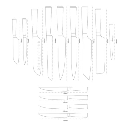 Shinrai Knives - Damascus Print 13-delige Messenset - Master collection XL set