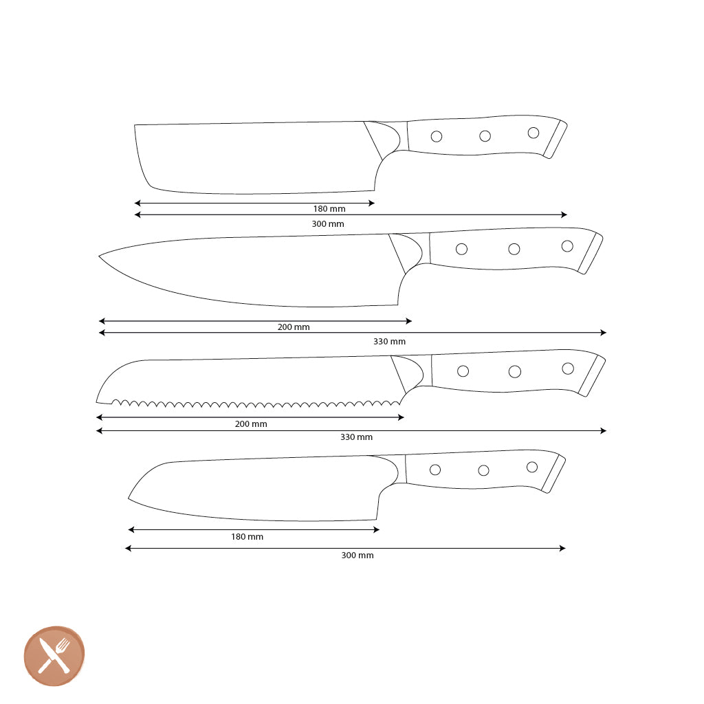 Shinrai Knives - Eclipse 4-delige Damascus Messenset - Koksmes + Nakiri + Santoku + Broodmes