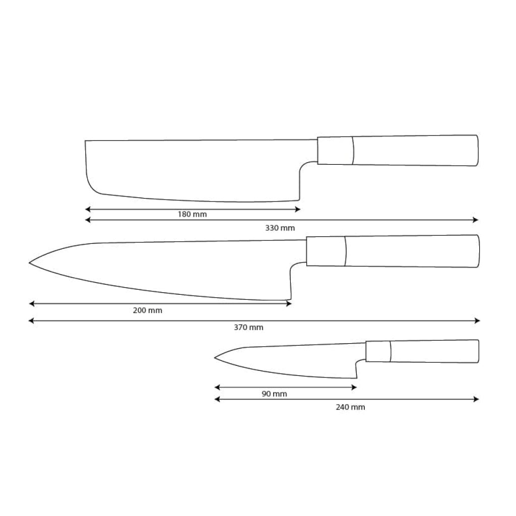 Shinrai Knives - Takumi Kaza 3-delige Damascus Messenset - Koksmes + Nakiri + Schilmes