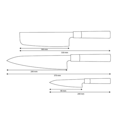 Shinrai Knives - Takumi Kaza 3-delige Damascus Messenset - Koksmes + Nakiri + Schilmes