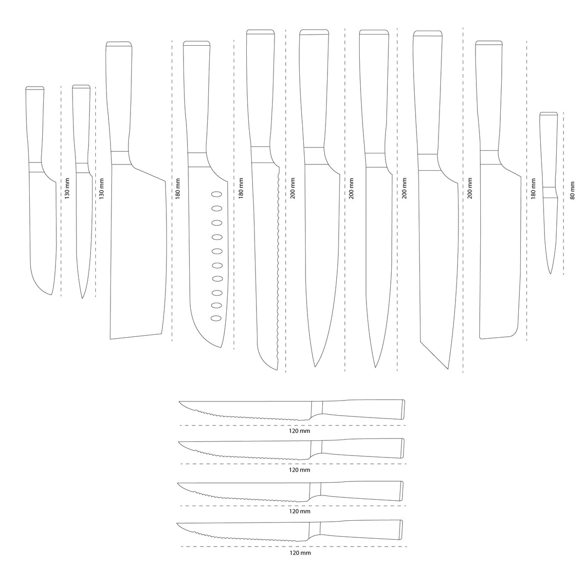 Shinrai Knives - Ensemble de 14 couteaux imprimés Damas - Ensemble Master Collection XXL