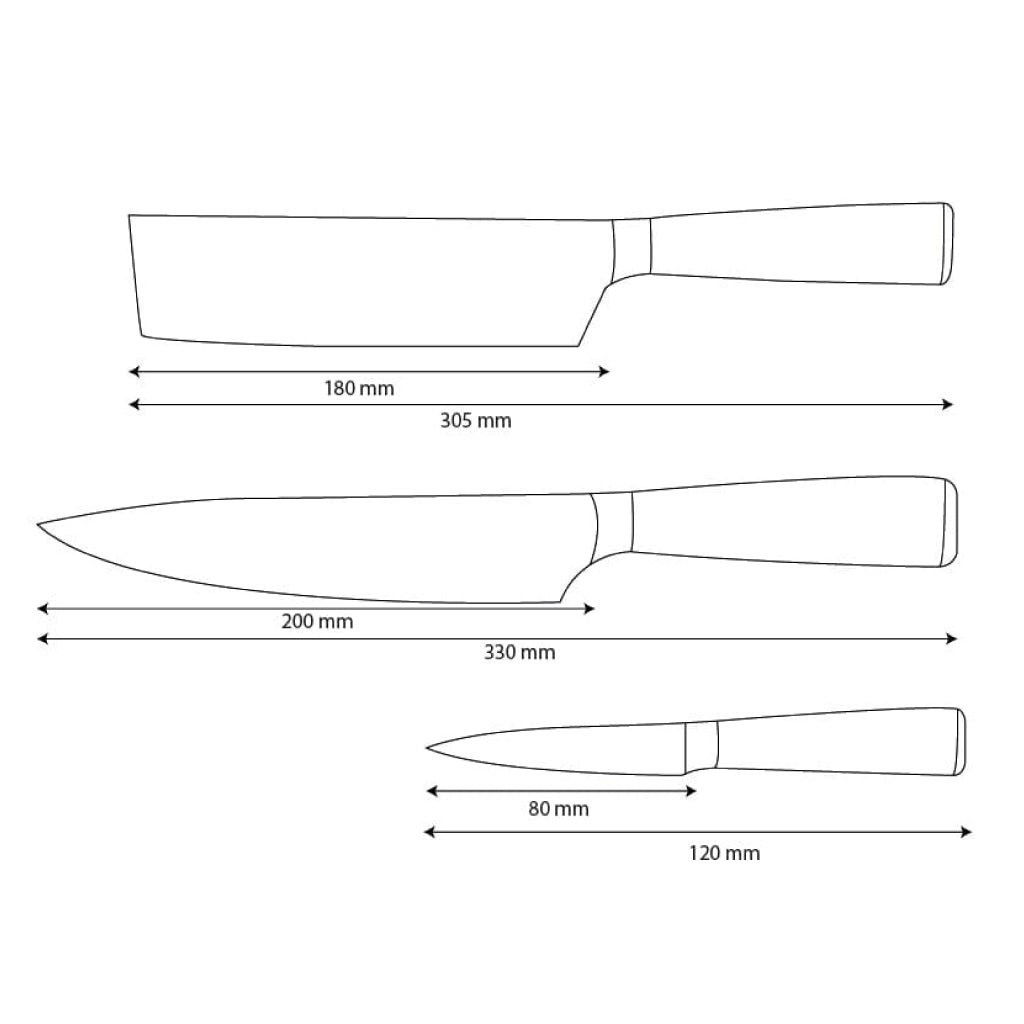 Shinrai Knives - Damascus Print Epoxy Onyx 3-delige Messenset - Koksmes + Nakiri + Schilmes