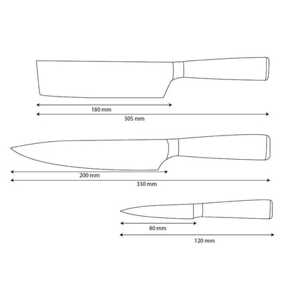 Shinrai Knives - Damascus Print Epoxy Onyx 3-delige Messenset - Koksmes + Nakiri + Schilmes