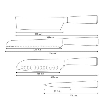 Shinrai Knives - Damascus Print Epoxy Onyx 4-delige Messenset - Santoku + Broodmes + Nakiri + Schilmes