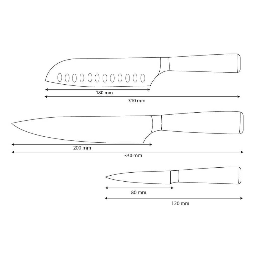 Couteaux Shinrai - Ensemble de 3 couteaux imprimés Damas - Couteau de chef + Santoku + Couteau d'office
