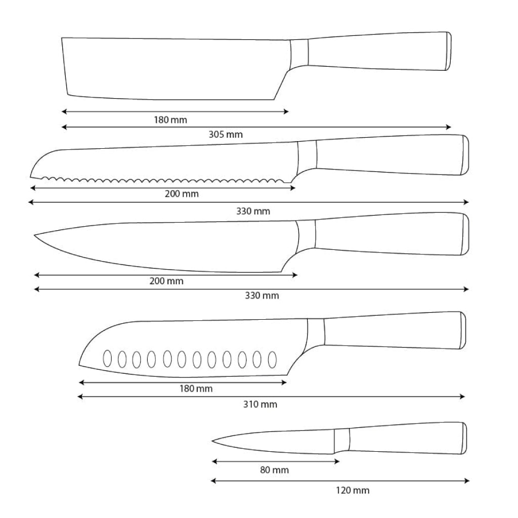 Shinrai Knives - Damascus Print Epoxy Onyx 5-delige Messenset - Koksmes + Broodmes + Nakiri + Santoku + Schilmes