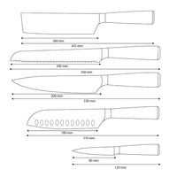Shinrai Knives - Damascus Print Epoxy Onyx 5-delige Messenset - Koksmes + Broodmes + Nakiri + Santoku + Schilmes