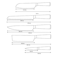 Shinrai Knives - Ensemble de 5 couteaux en époxy et onyx imprimé Damas - Couteau de chef, couteau à pain, couteau Nakiri, petit Santoku et couteau d'office