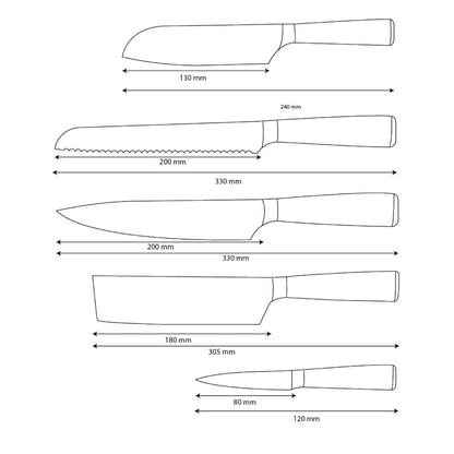 Shinrai Knives - Ensemble de 5 couteaux en époxy et onyx imprimé Damas - Couteau de chef, couteau à pain, couteau Nakiri, petit Santoku et couteau d'office