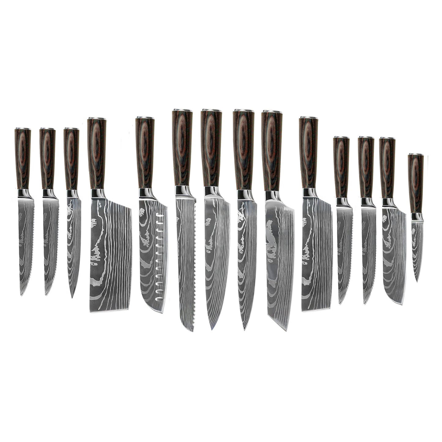 Shinrai Knives - Damascus Print 15-delige Messenset - Master collection XXL set + Blok