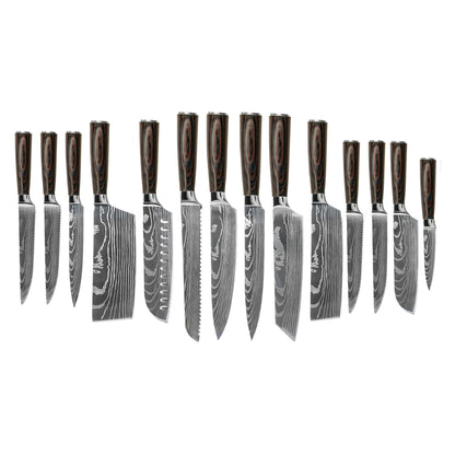 Shinrai Knives - Damascus Print 15-delige Messenset - Master collection XXL set + Blok