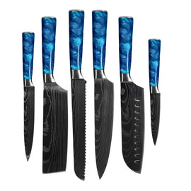 Shinrai Knives - Damascus Print Epoxy Sapphire - 6-delige Messenset