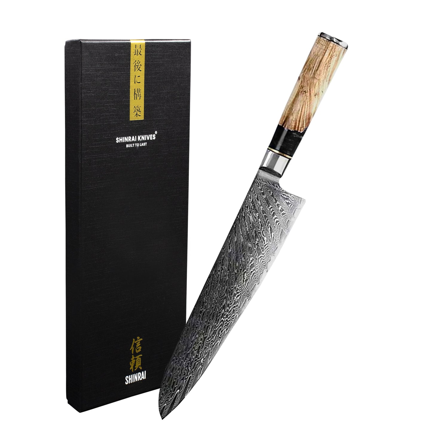 Shinrai Knives - Couteau de Chef Epoxy Onyx Damas 20 cm