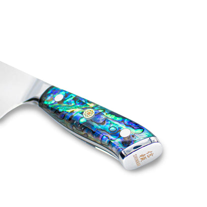 Shinrai Knives - Parelmoer Jewels Damascus Santoku mes 18 cm