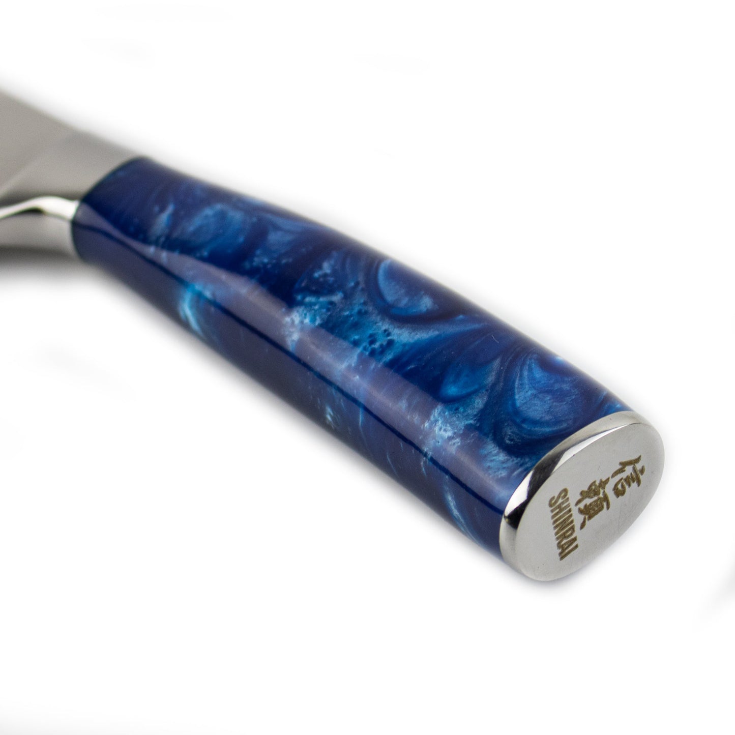 Shinrai Knives - Damascus Print Epoxy Sapphire Santoku mes 18 cm