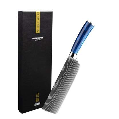 Japonais Damas Print Epoxy Sapphire - Couteau Nakiri