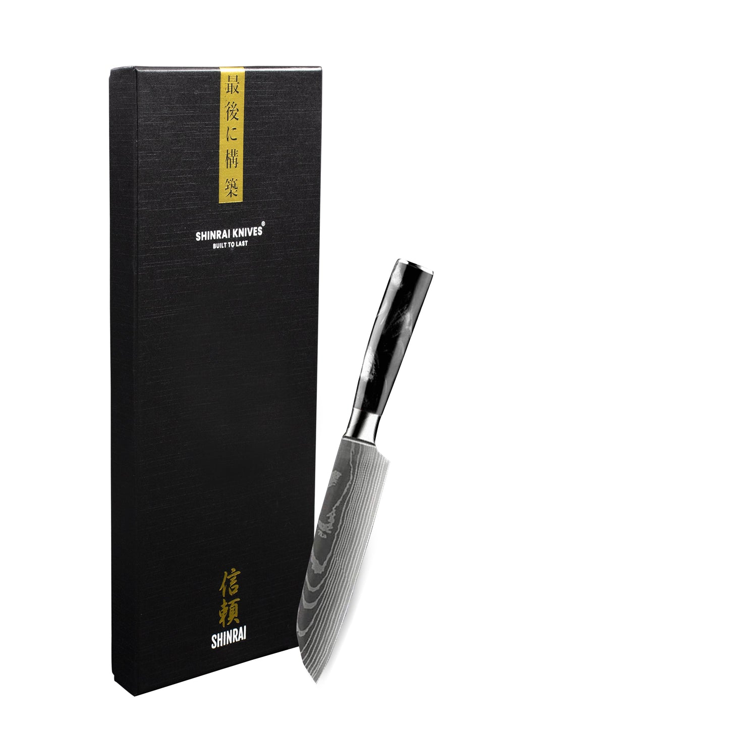 Shinrai Knives - Damascus Print Onyx Santoku mes 13 cm