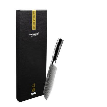 Shinrai Knives - Damascus Print Onyx Santoku mes 13 cm