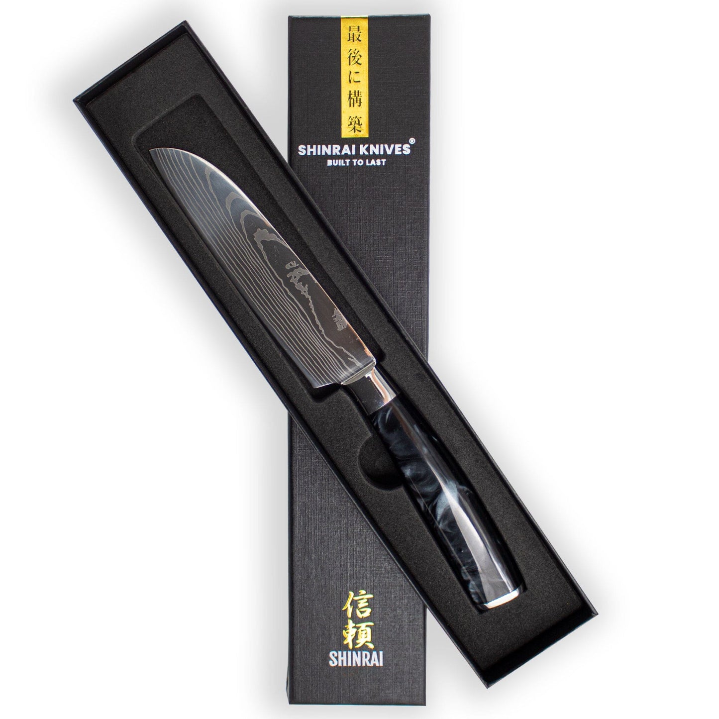Shinrai Knives - Damascus Print Onyx Santoku mes 13 cm