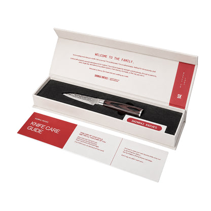 Shinrai Knives - Ensemble de 5 couteaux en acier inoxydable martelé - Couteau de chef + Couteau à pain + Nakiri + Santoku + Couteau d'office