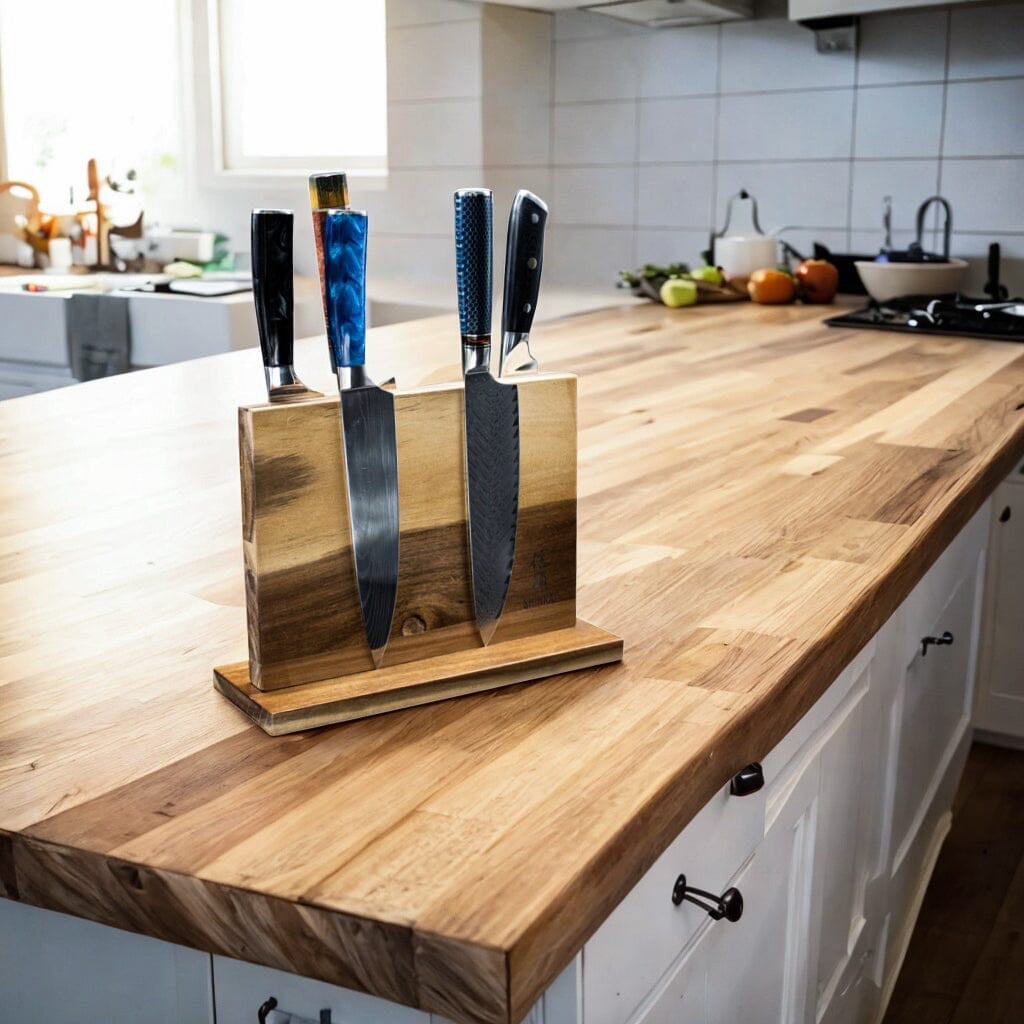Shinrai Knives - Bloc à couteaux magnétique double face - Bois d'acacia