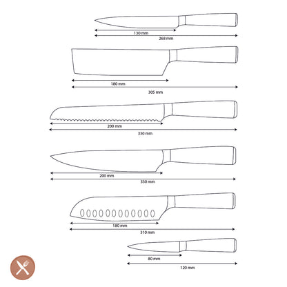 Shinrai Knives - Damascus Print Epoxy Sapphire - 6-delige Messenset