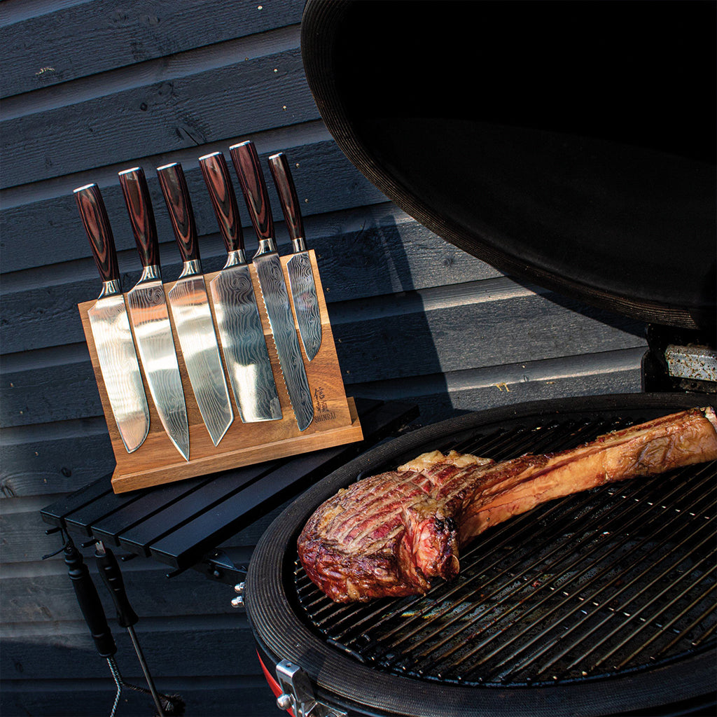 Shinrai Knives - Damascus Print 6-delige Messenset + Gratis Wildschaar