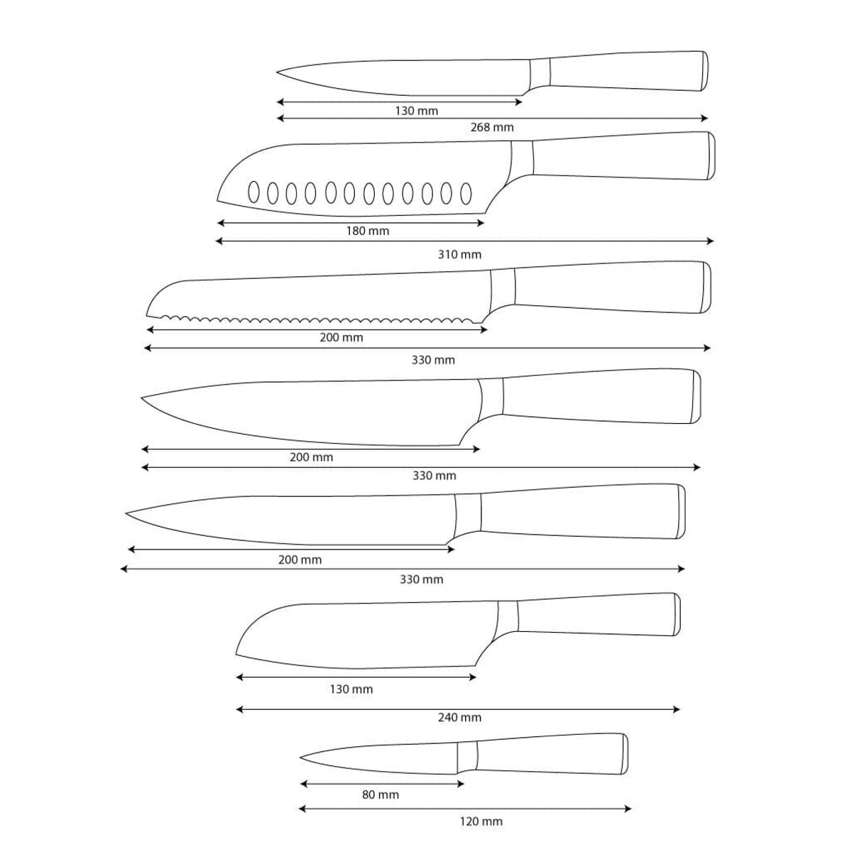 Shinrai Knives - Damascus Print 7-delige Messenset