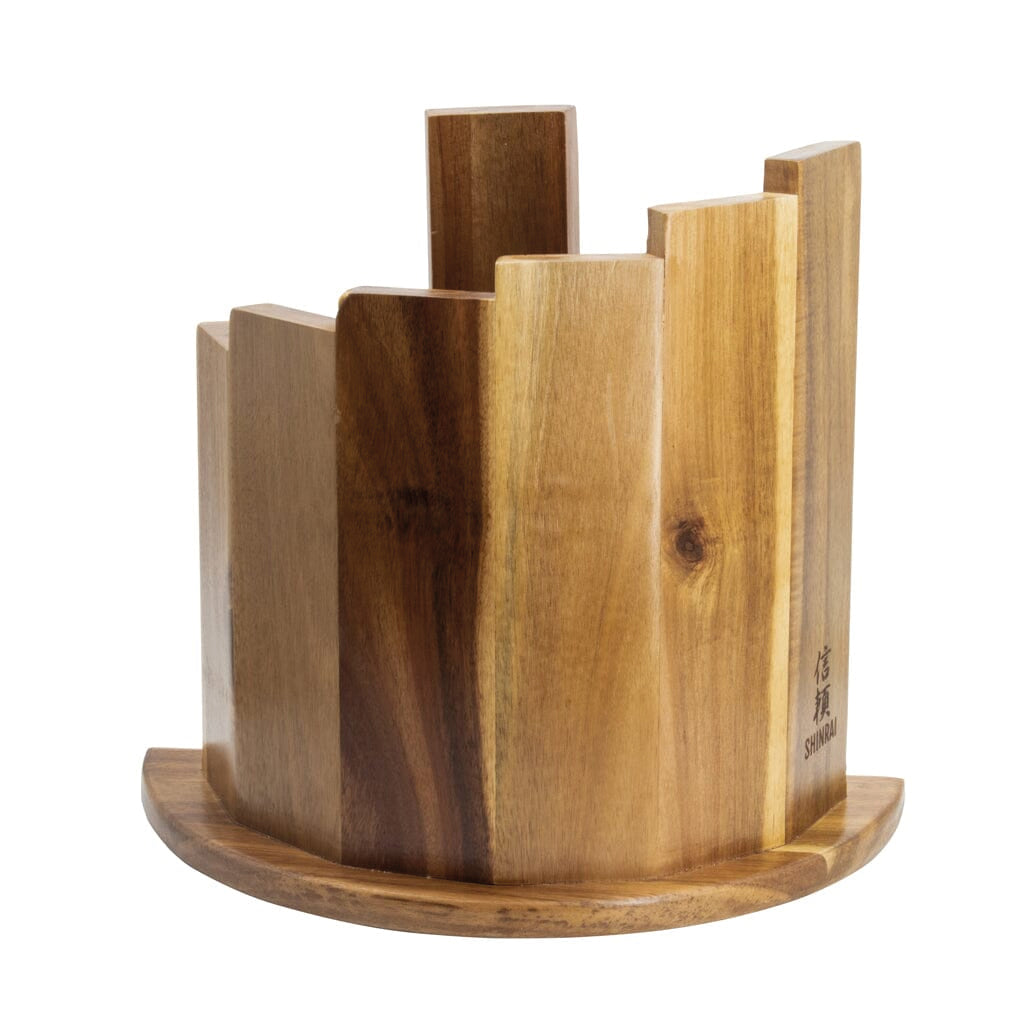 Shinrai Knives - Damascus Print 7-delige Messenset + Magnetisch Messenblok Scalae - Acacia hout