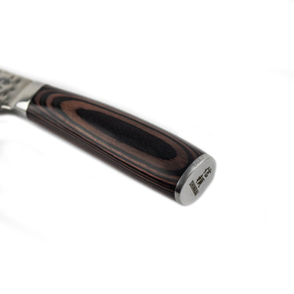 Shinrai Knives - Hammered RVS 6-delige Messenset + Magnetisch Messenblok Scalae - Acacia hout