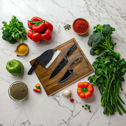Shinrai Knives - 3 Bruine messen + Snijplank