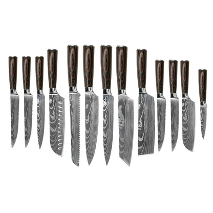 Shinrai Knives - Damascus Print 14-delige Messenset - Master collection XL set + Blok