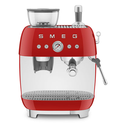 Smeg - Espressomachine | Rood | Jaren 50 | Handmatige espressomachine met geïntegreerde bonenmaler