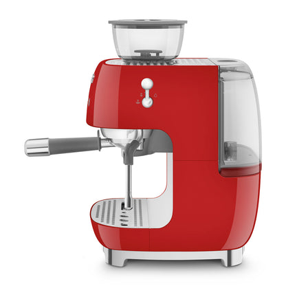 Smeg - Espressomachine | Rood | Jaren 50 | Handmatige espressomachine met geïntegreerde bonenmaler