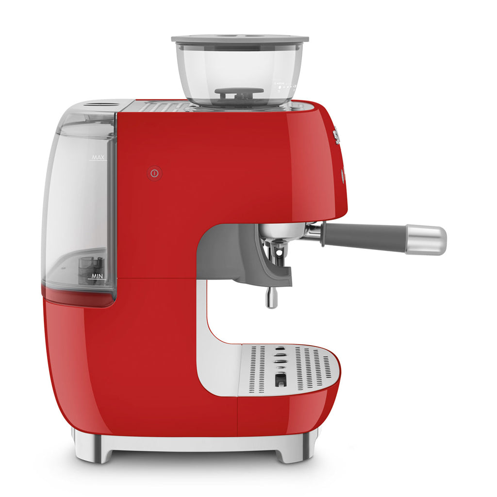 Smeg - Espressomachine | Rood | Jaren 50 | Handmatige espressomachine met geïntegreerde bonenmaler