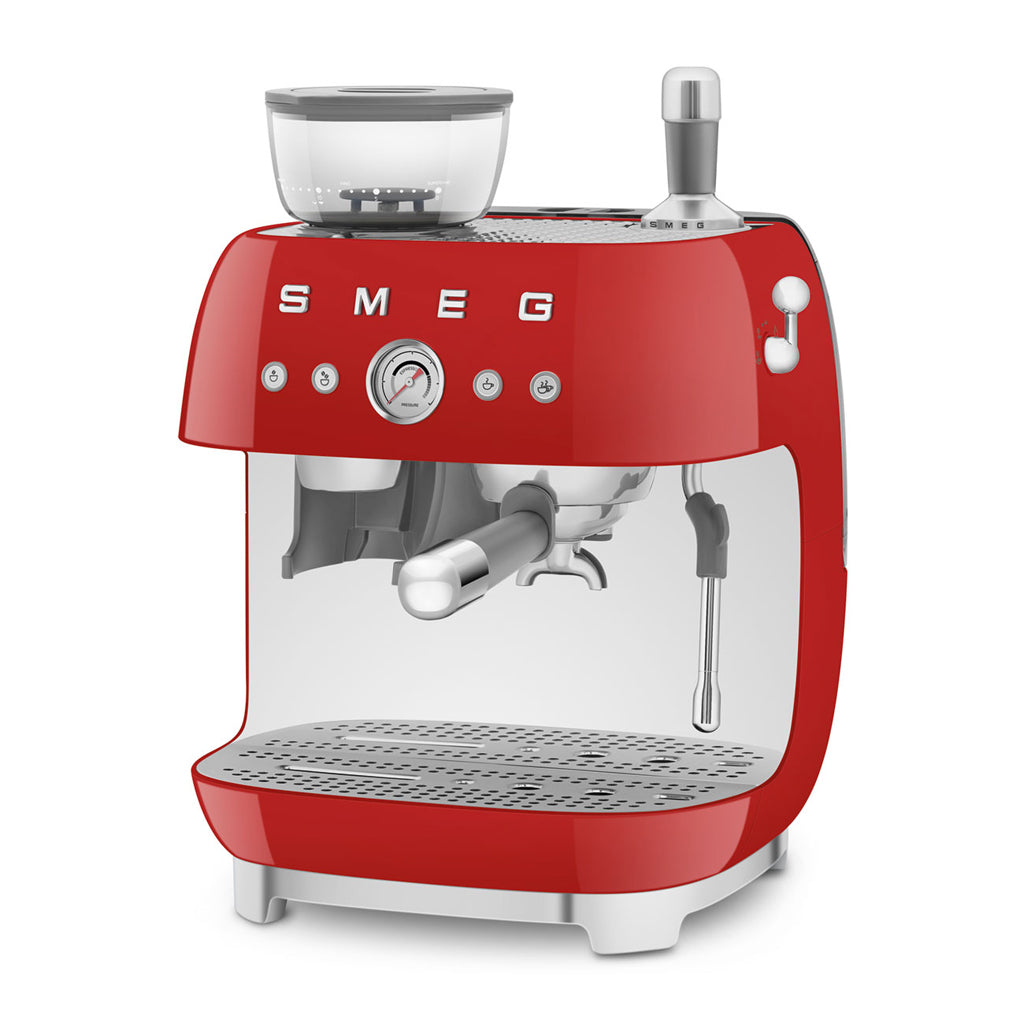 Smeg - Espressomachine | Rood | Jaren 50 | Handmatige espressomachine met geïntegreerde bonenmaler