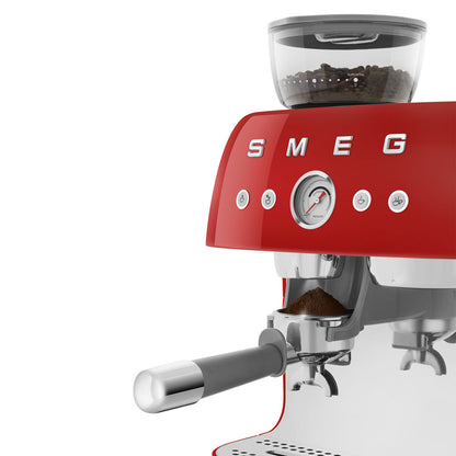 Smeg - Espressomachine | Rood | Jaren 50 | Handmatige espressomachine met geïntegreerde bonenmaler