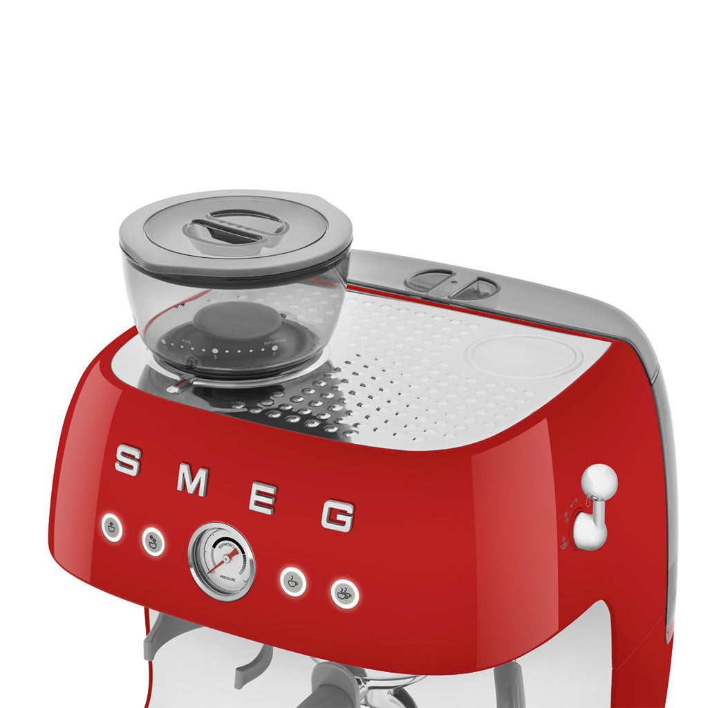 Smeg - Espressomachine | Rood | Jaren 50 | Handmatige espressomachine met geïntegreerde bonenmaler