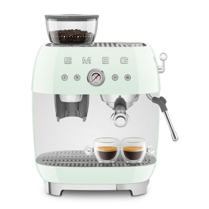 Smeg - Espressomachine | Watergroen | Jaren 50 | Handmatige espressomachine met geïntegreerde bonenmaler