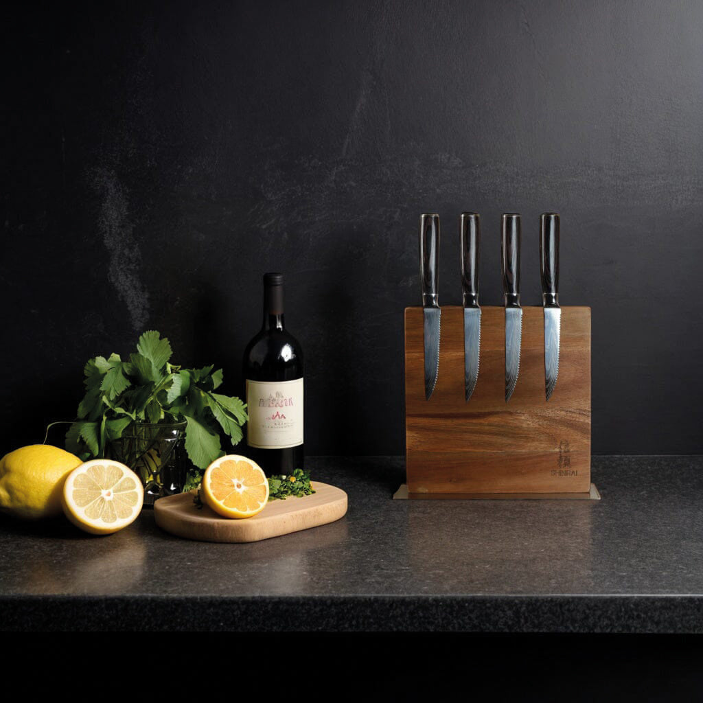 Shinrai Knives - Damascus Print 4 Steakmessen 12 cm
