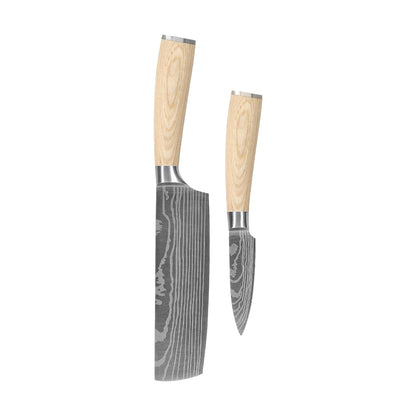 Shinrai Knives - Akari Damascus Print 2-delige set - Nakiri + Schilmes
