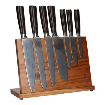 Coffret de 7 couteaux à motif damassé + bloc magnétique pour couteaux Shinrai