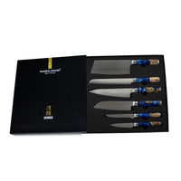 Ensemble de 6 couteaux en acier damassé époxy saphir + bloc magnétique Shinrai